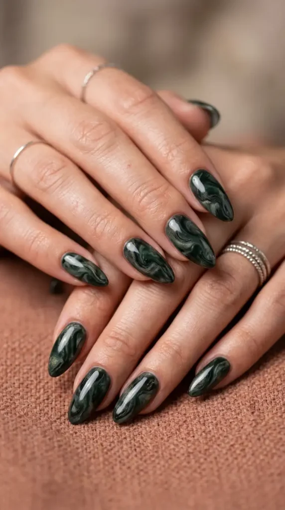 Dark Forest Marble Nails