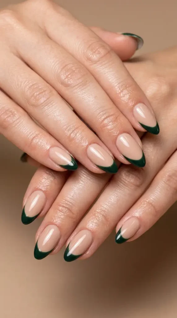 Dark Green Side French Tips