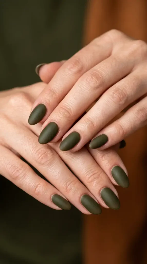 Dark Moss Green Nails