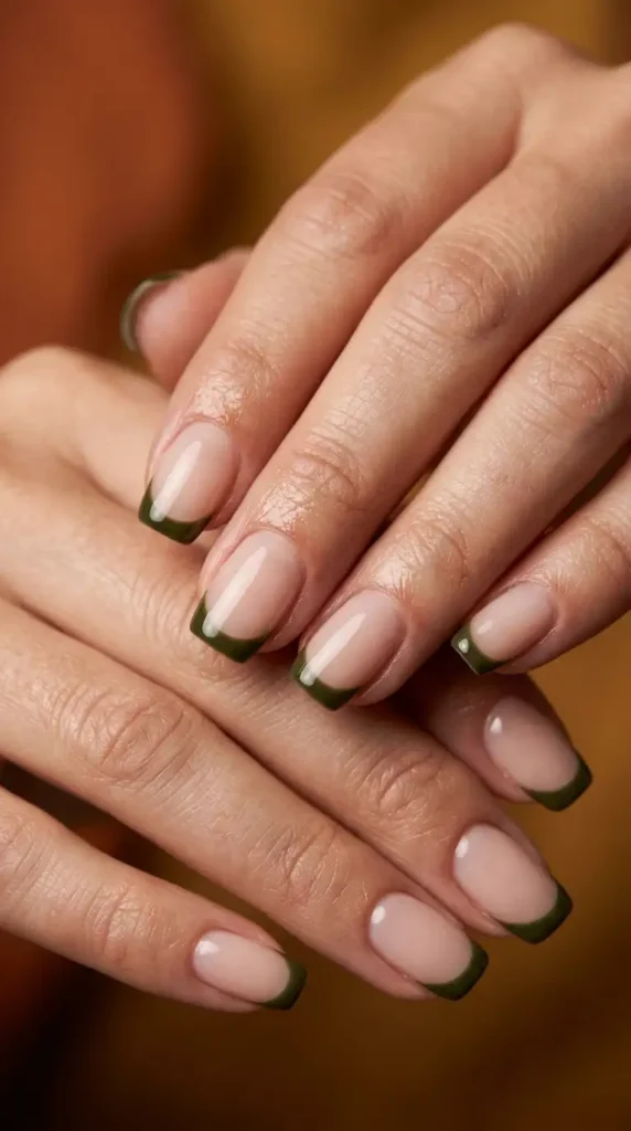 Dark Olive French Manicure