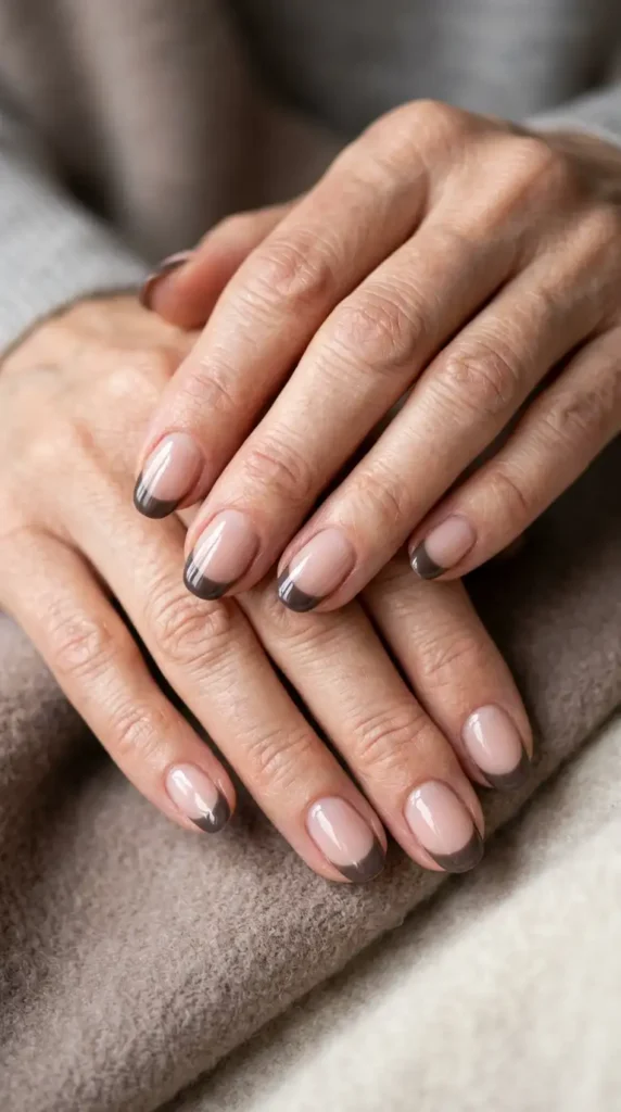 Dark Taupe French Tips with Gloss Finish