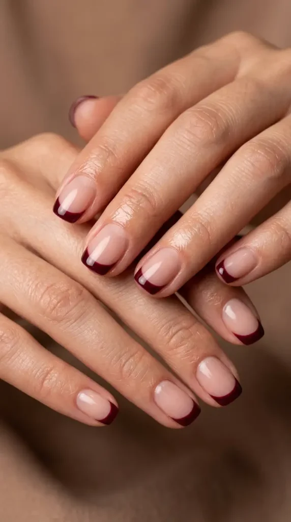 Deep Burgundy French Tips with Nude Base