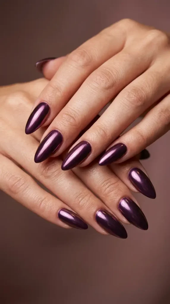 Deep Plum Chrome Nails