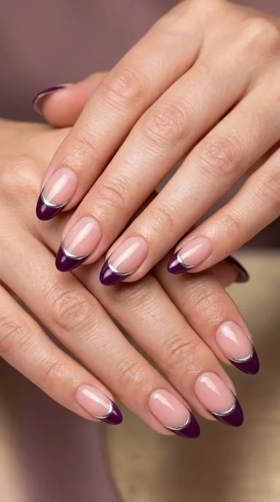 Deep Plum French Tips with Chrome Outline