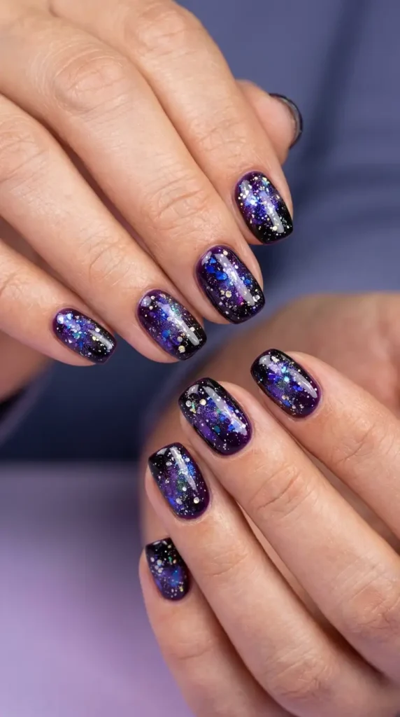 Deep Purple Galaxy Nails