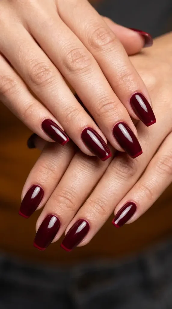 Deep Wine Burgundy Nails with Micro French Tips