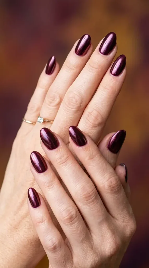 Deep Wine Chrome Nails