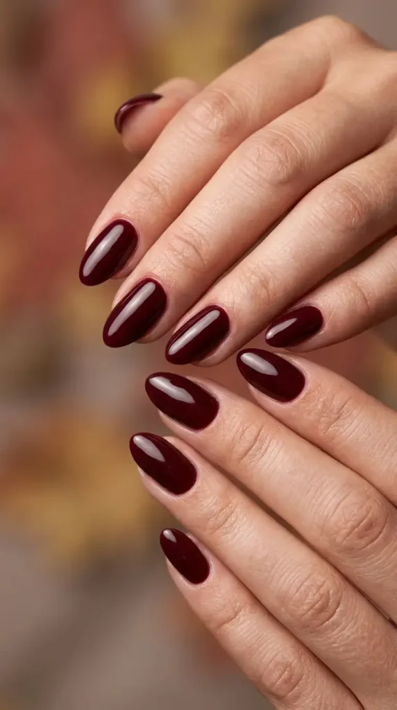 Deep Wine Red Glossy Nails