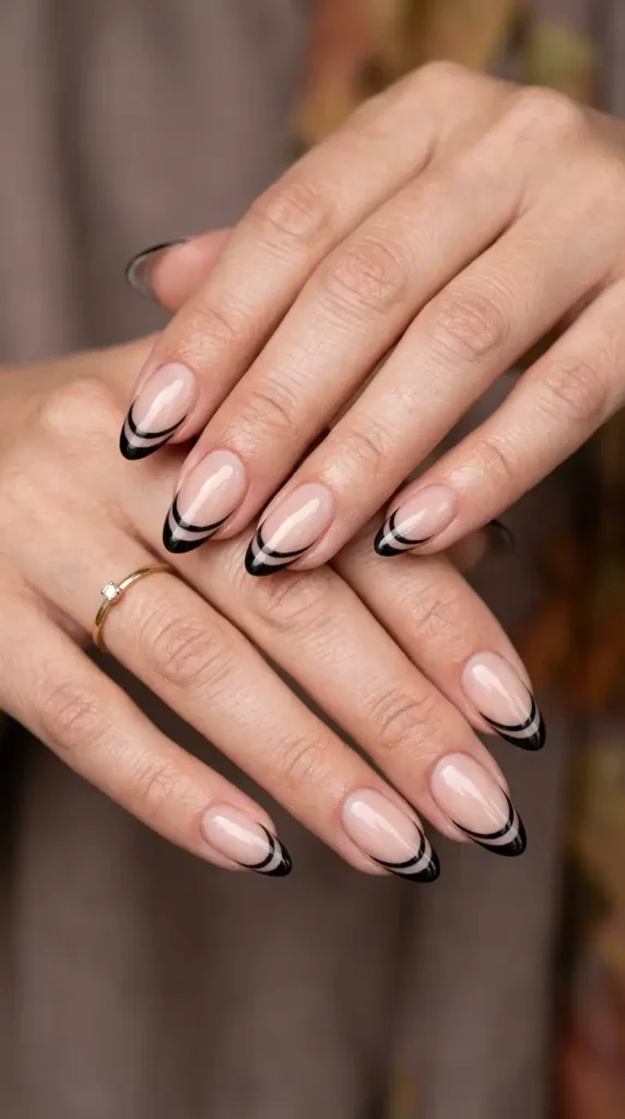 Double Black French Tips with Negative Space