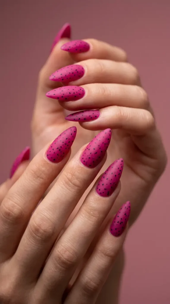 Dragon Fruit Pink Stiletto Nails