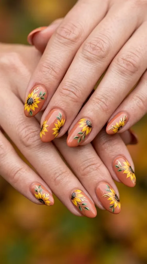 Dusty Orange Floral Nails
