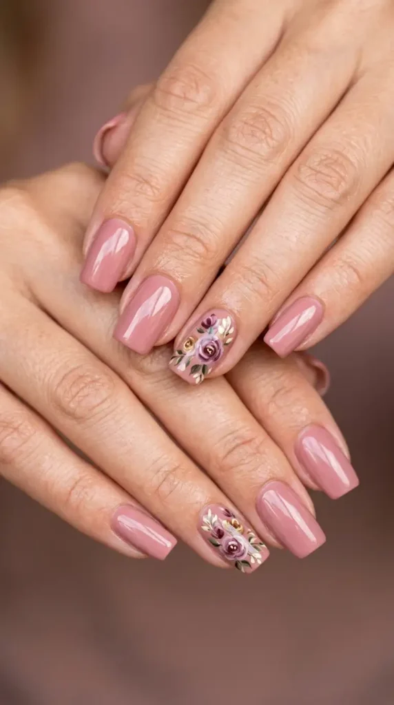 Dusty Rose Floral Nails for Autumn
