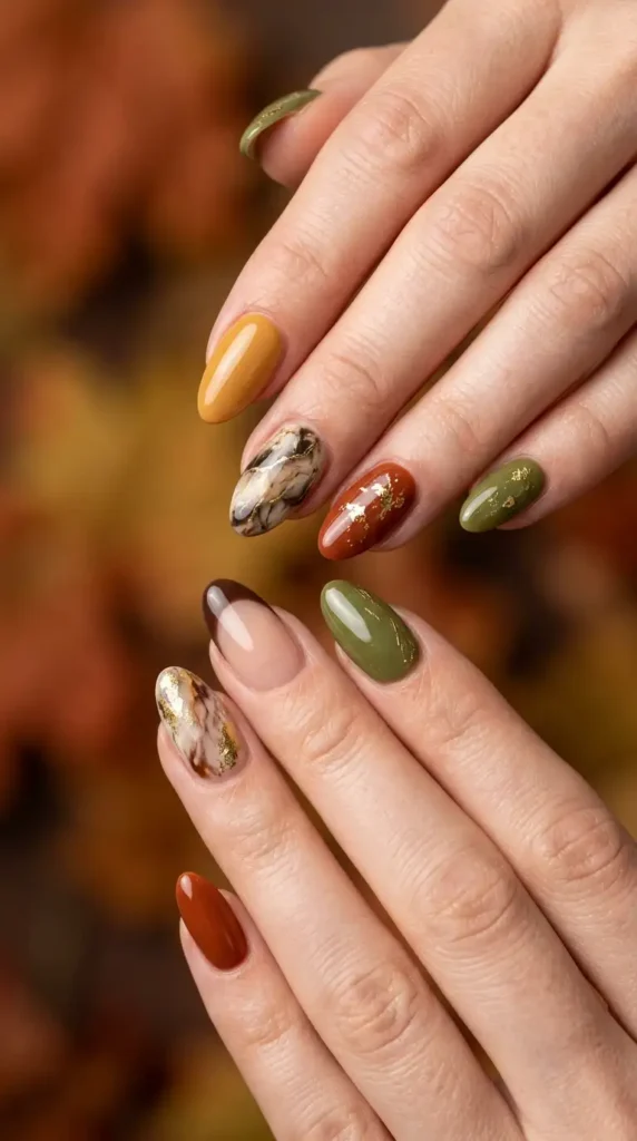 Earth Tone Mix-and-Match Nails