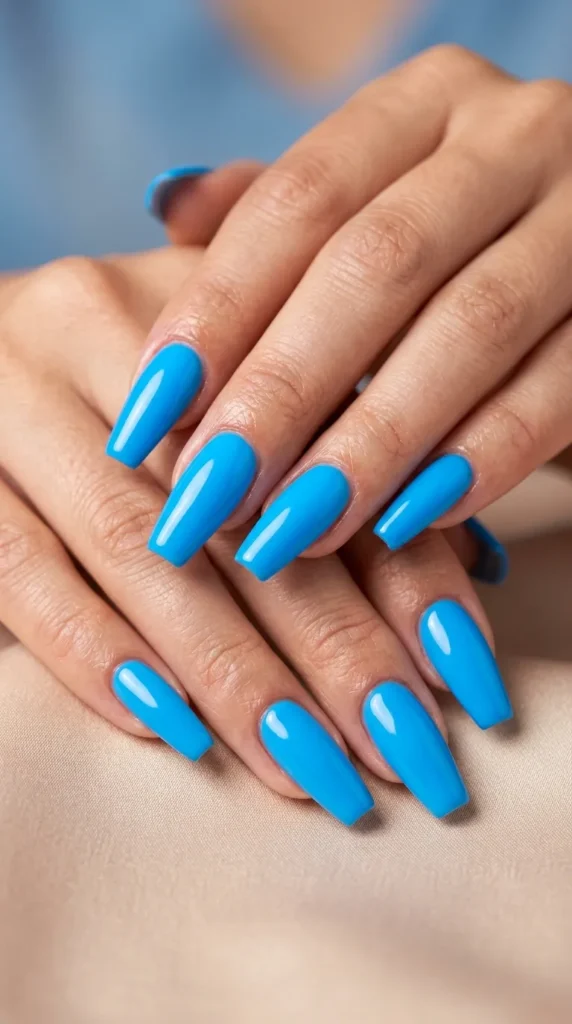 Electric Blue Coffin Nails