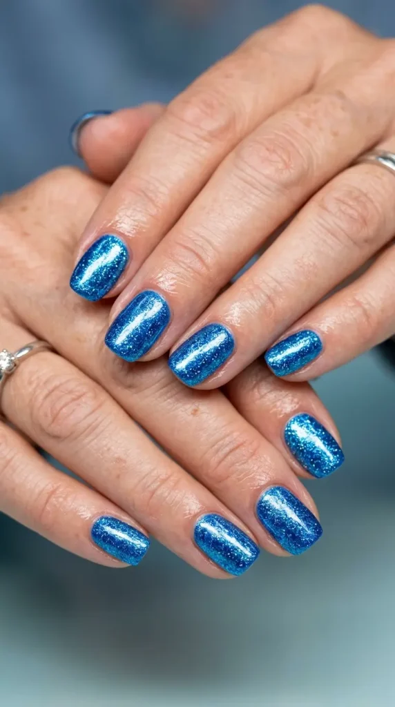Electric Blue Glitter Chrome Nails