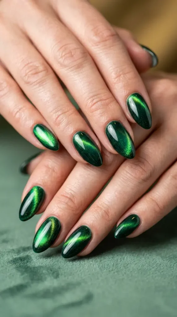 Emerald Cat Eye Nails