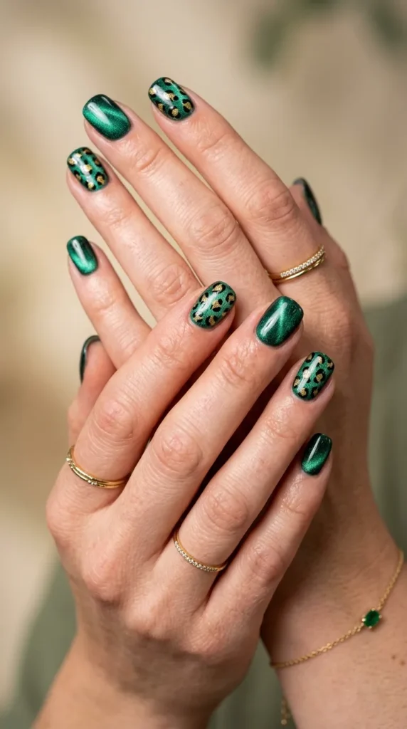 Emerald Leopard Luxe Nails