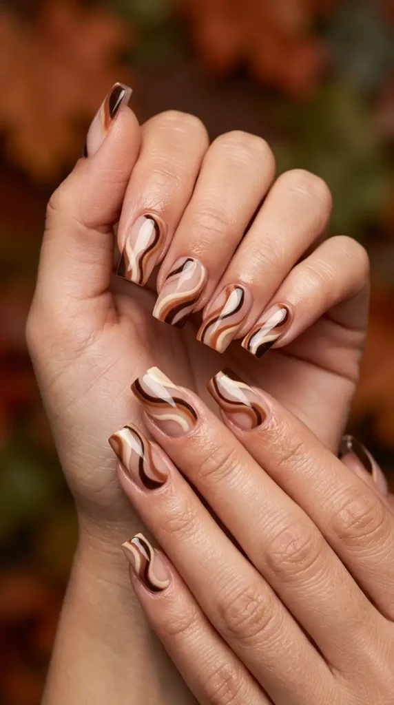 Espresso Abstract Swirl Nails