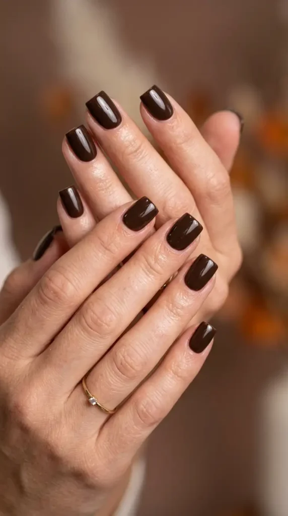 Espresso Brown Square Nails