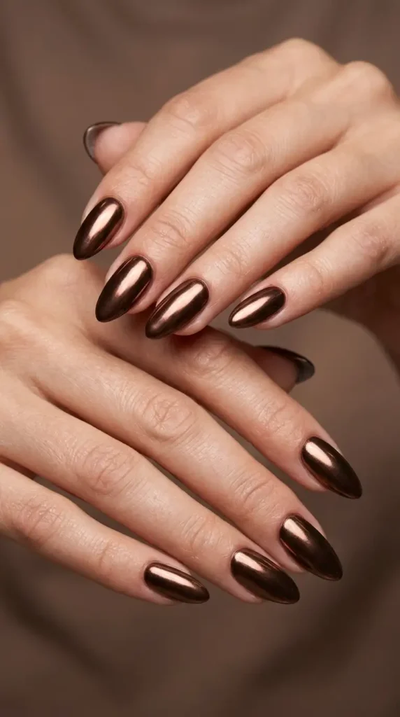 Espresso Chrome Almond Nails