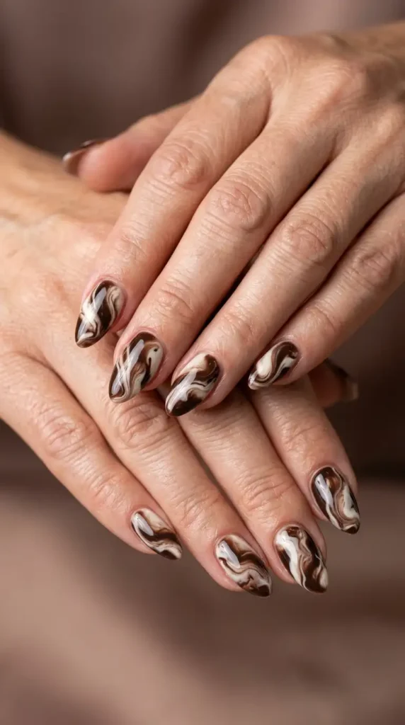 Espresso & Cream Swirl Nails