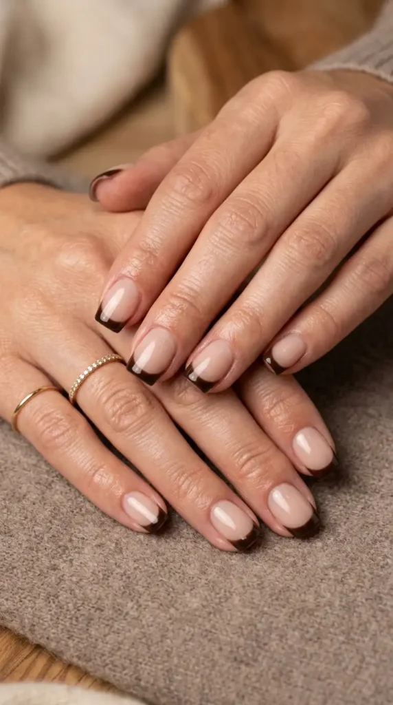 Espresso French Tips on Short Square Nails