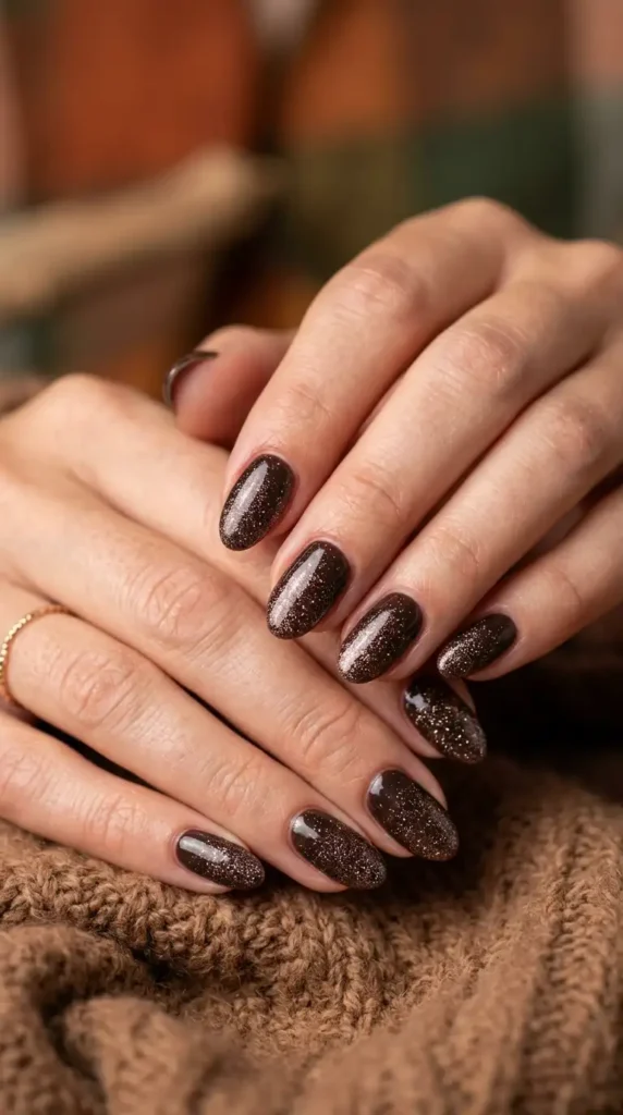 Espresso Glitter Fade Nails