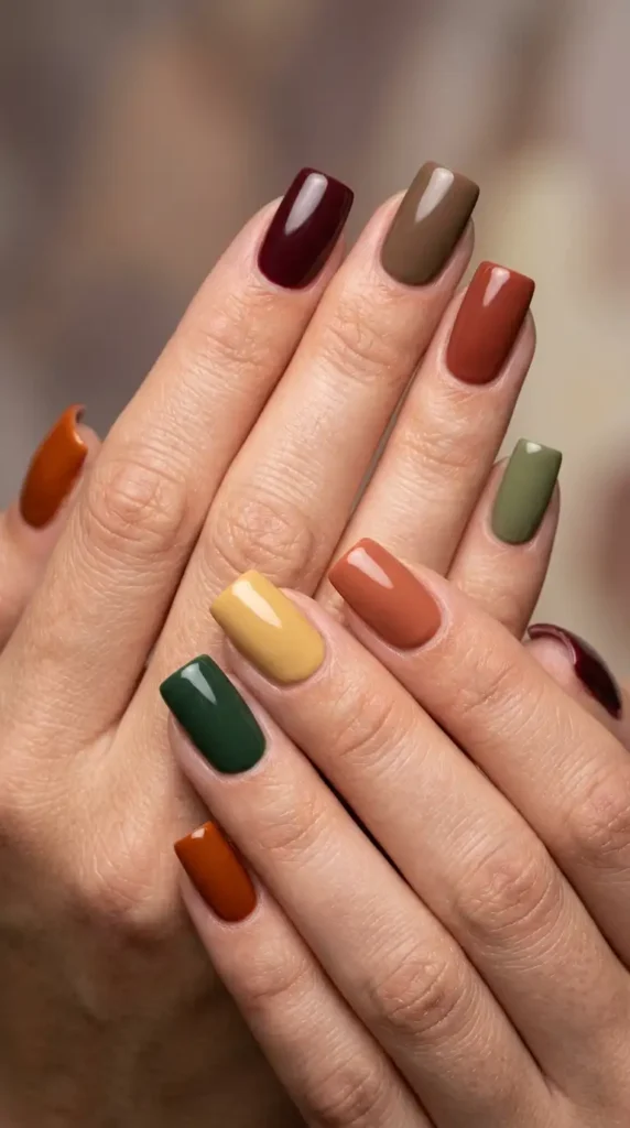 Fall Skittle Square Nails