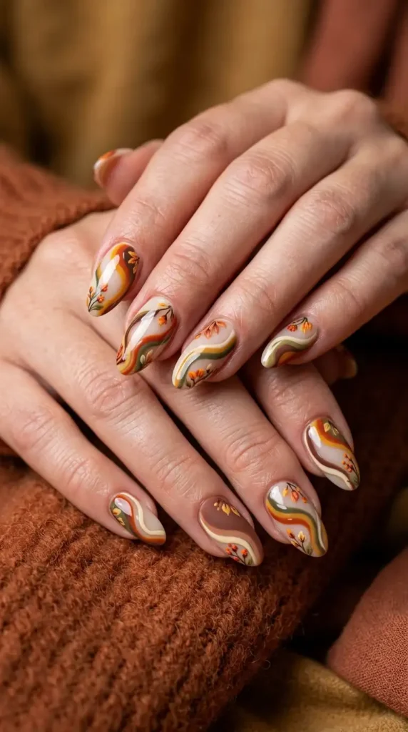 Floral Abstract Swirl Nails