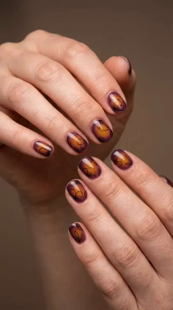 Floral Aura Nails in Autumn Shades