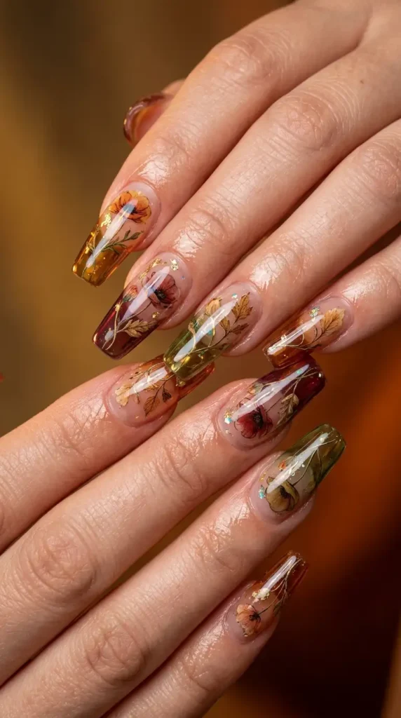 Floral Glass Effect Nails