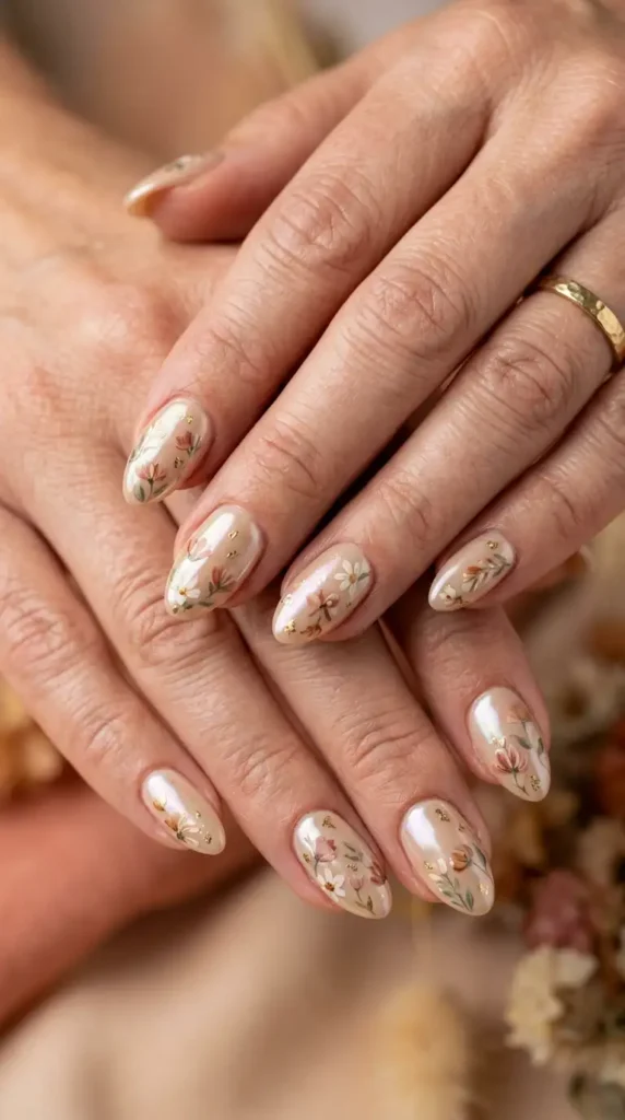 Floral Glazed Donut Nails in Warm Neutrals