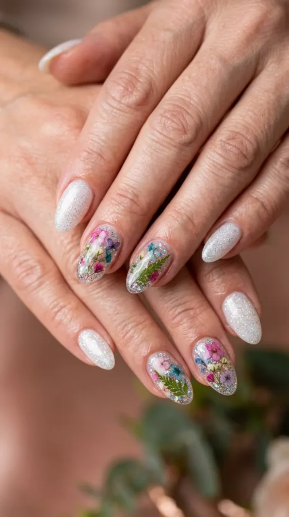 Floral Glitter Accent Nails