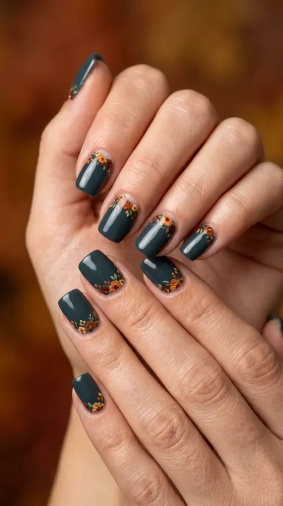 Floral Half-Moon Nail Design