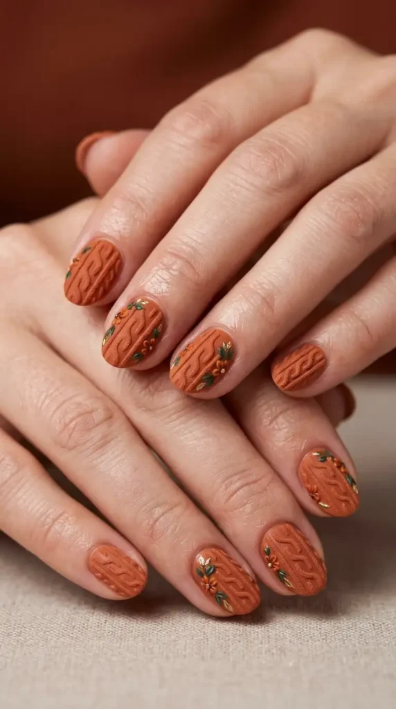 Floral Sweater Texture Nail Design