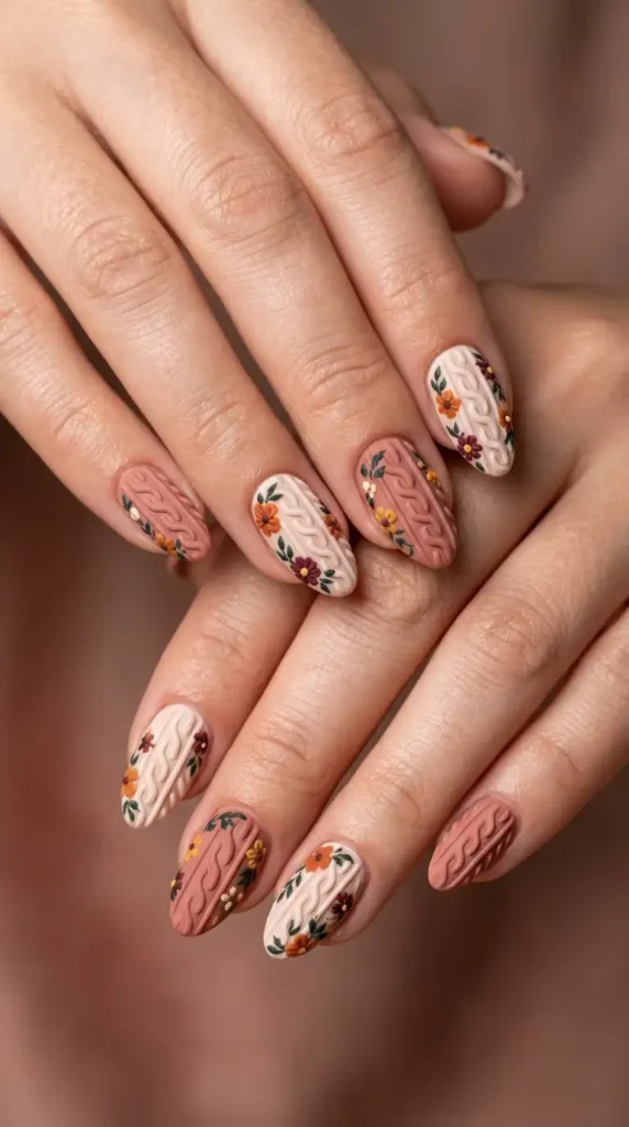 Floral Sweater Texture Nails