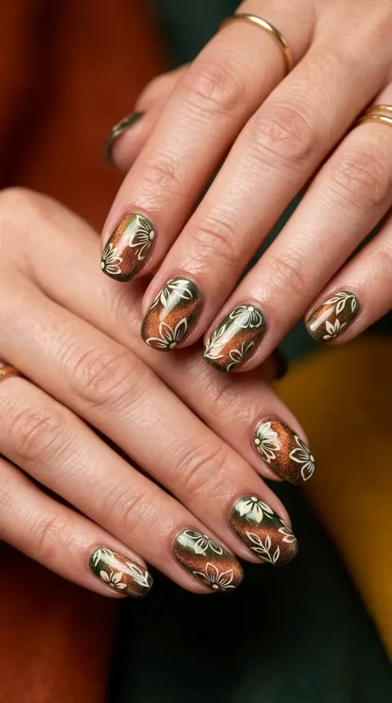 Floral Velvet Magnetic Nails