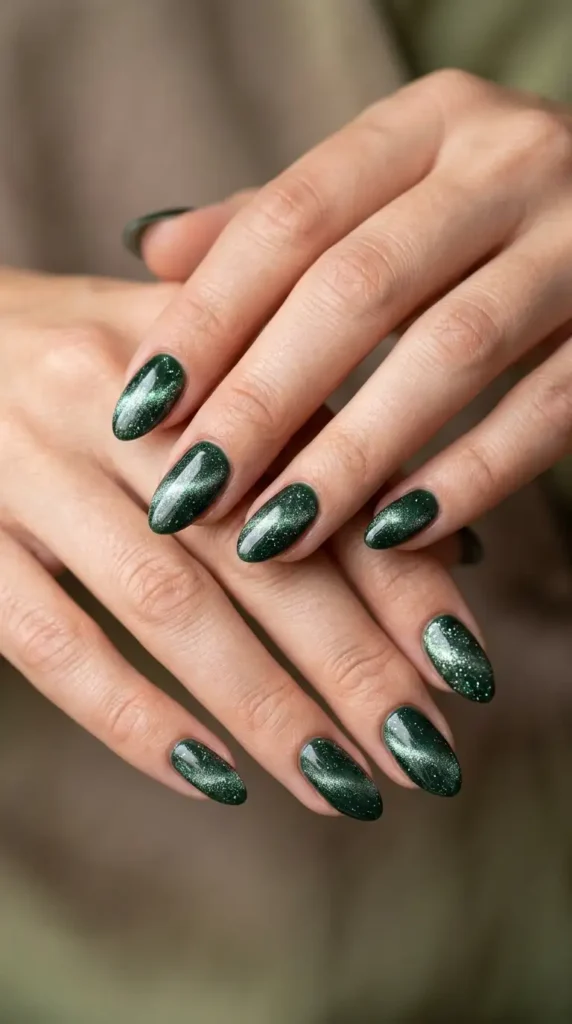 Forest Green Cat Eye Nails