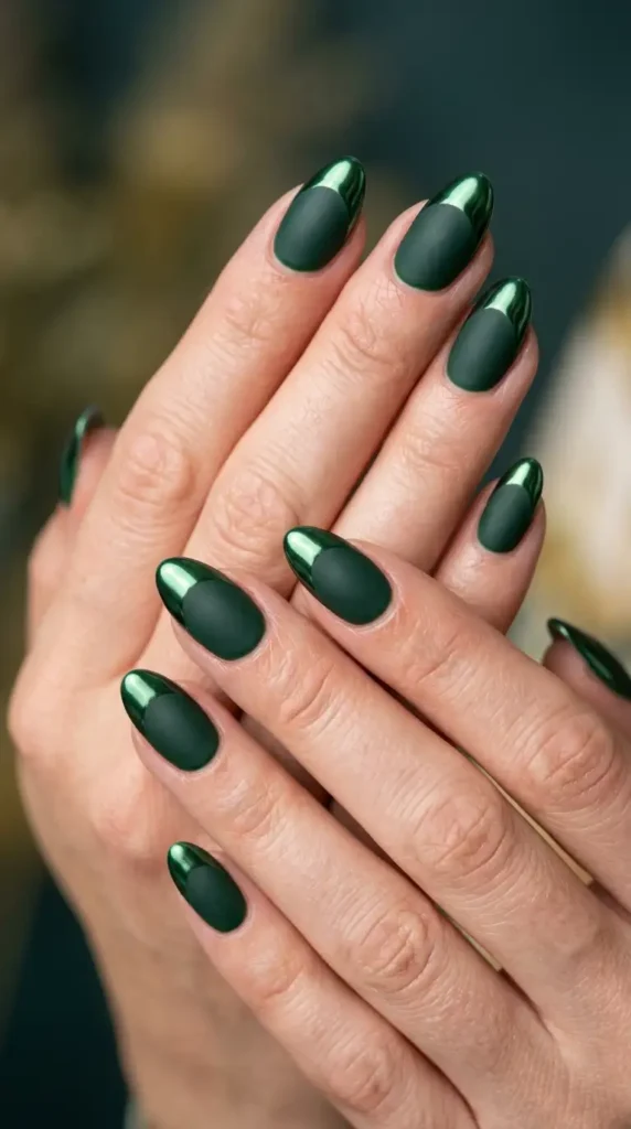 Forest Green Chrome French Tips