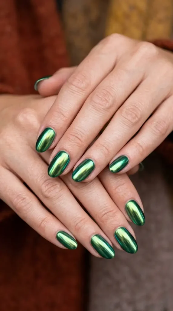 Forest Green Chrome Nails