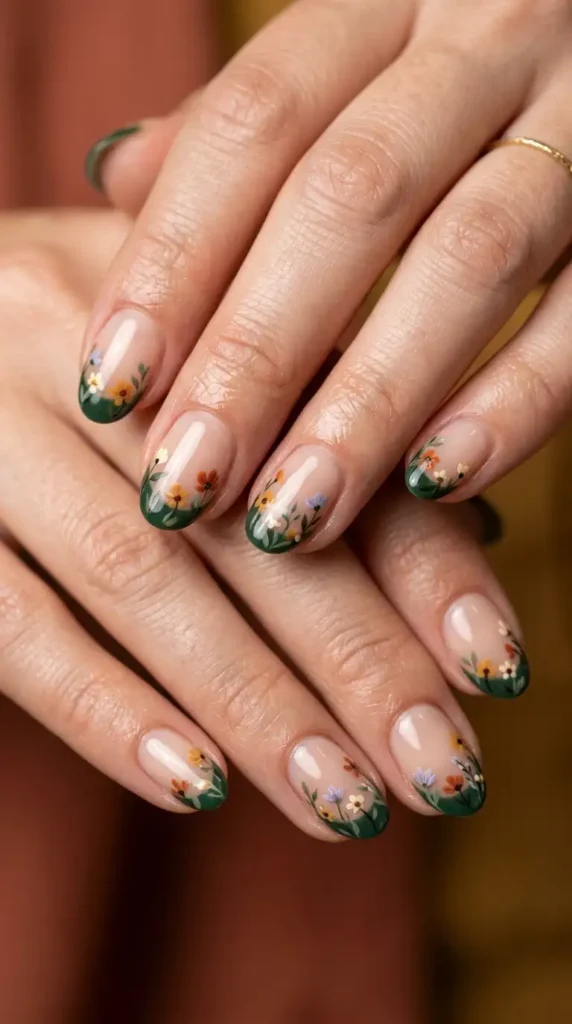 Forest Green Floral Accent Tips
