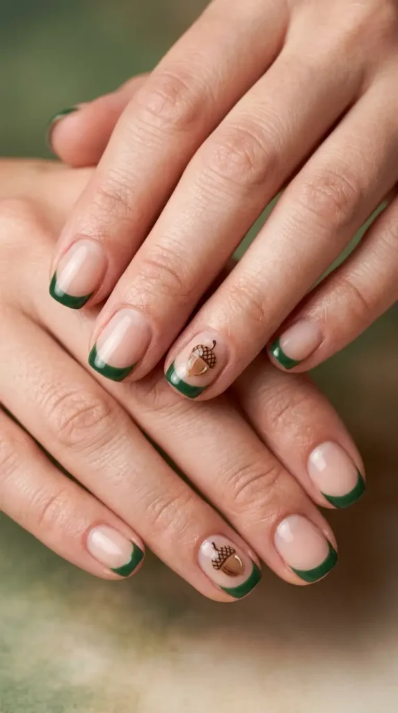 Forest Green French Tips and Tiny Acorns