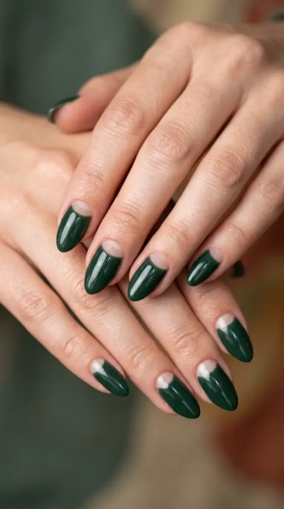 Forest Green Half-Moon Nails
