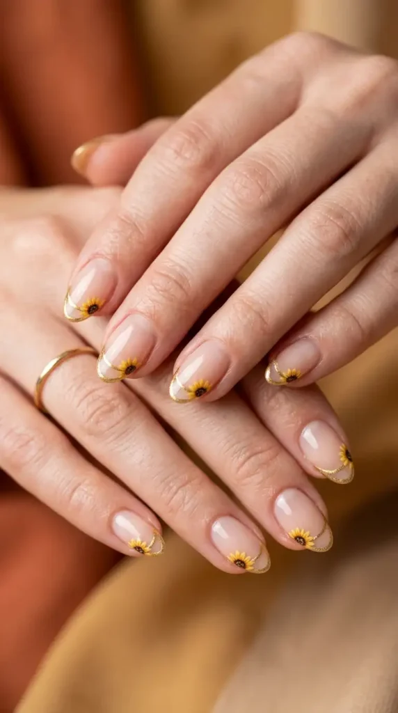 French Outline Sunflower Nails (Trending)