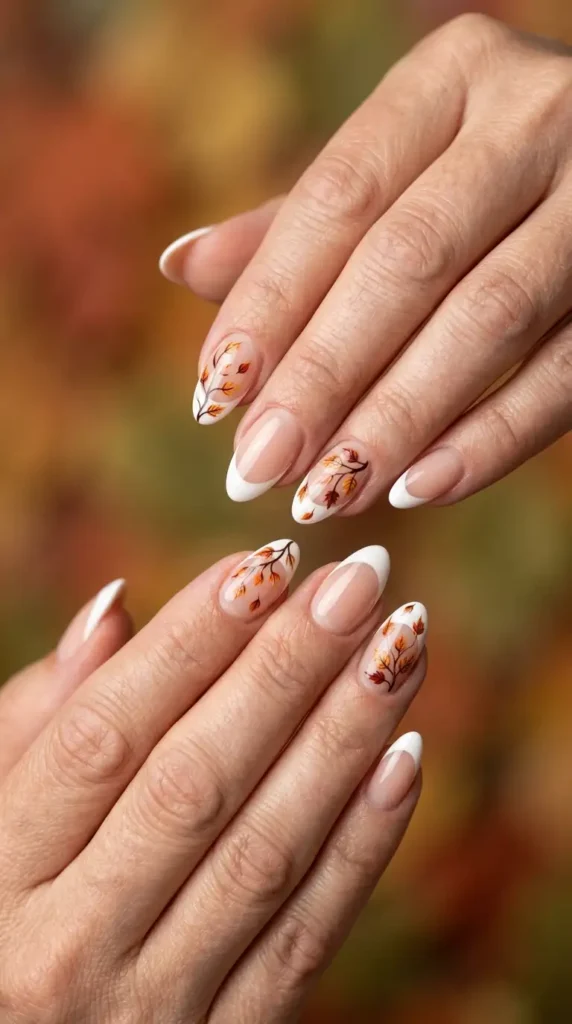 French Tips with Delicate Autumn Branch Art