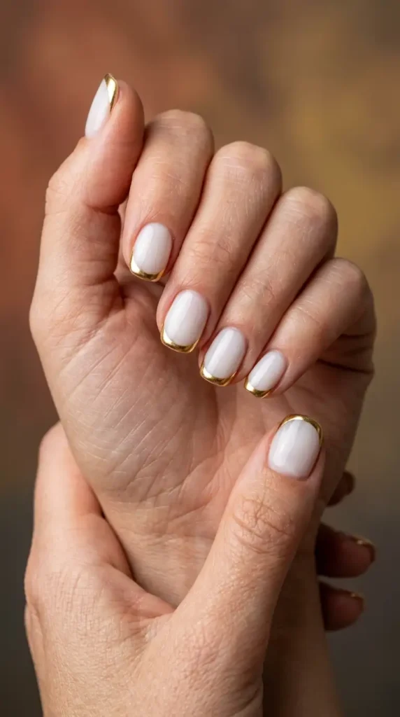 French Tips with Gold Chrome Outline