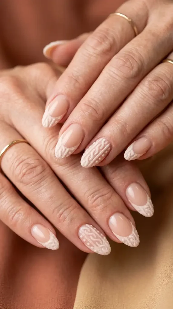 French Tips with Sweater Knit Texture