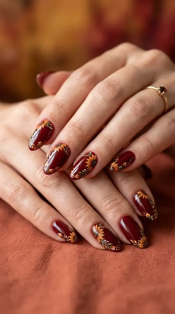 Garnet Nails with Floral Border Art