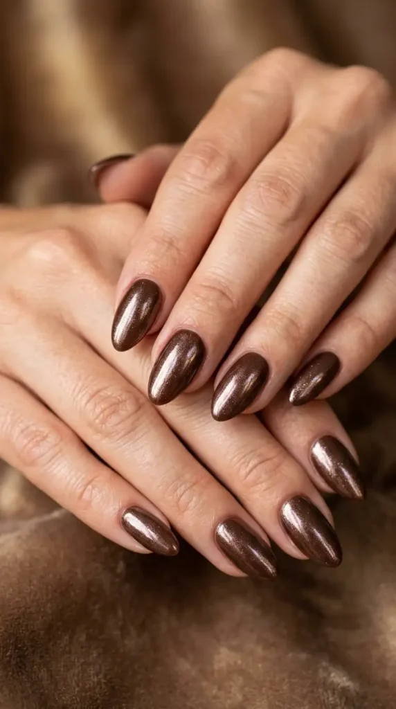 Glazed Brown Donut Nails with Shimmer