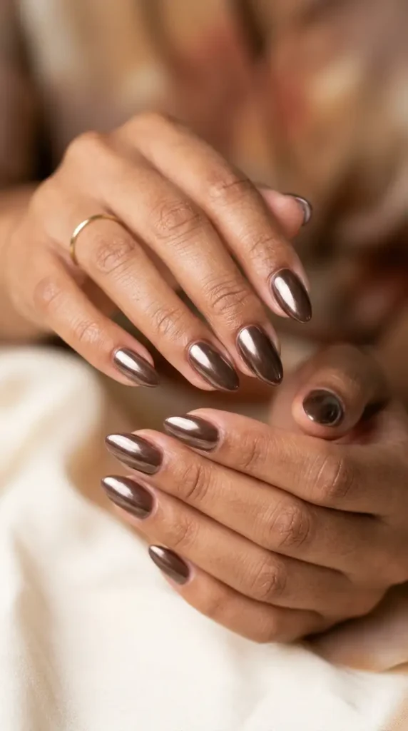 Glazed Mocha Chrome Nails
